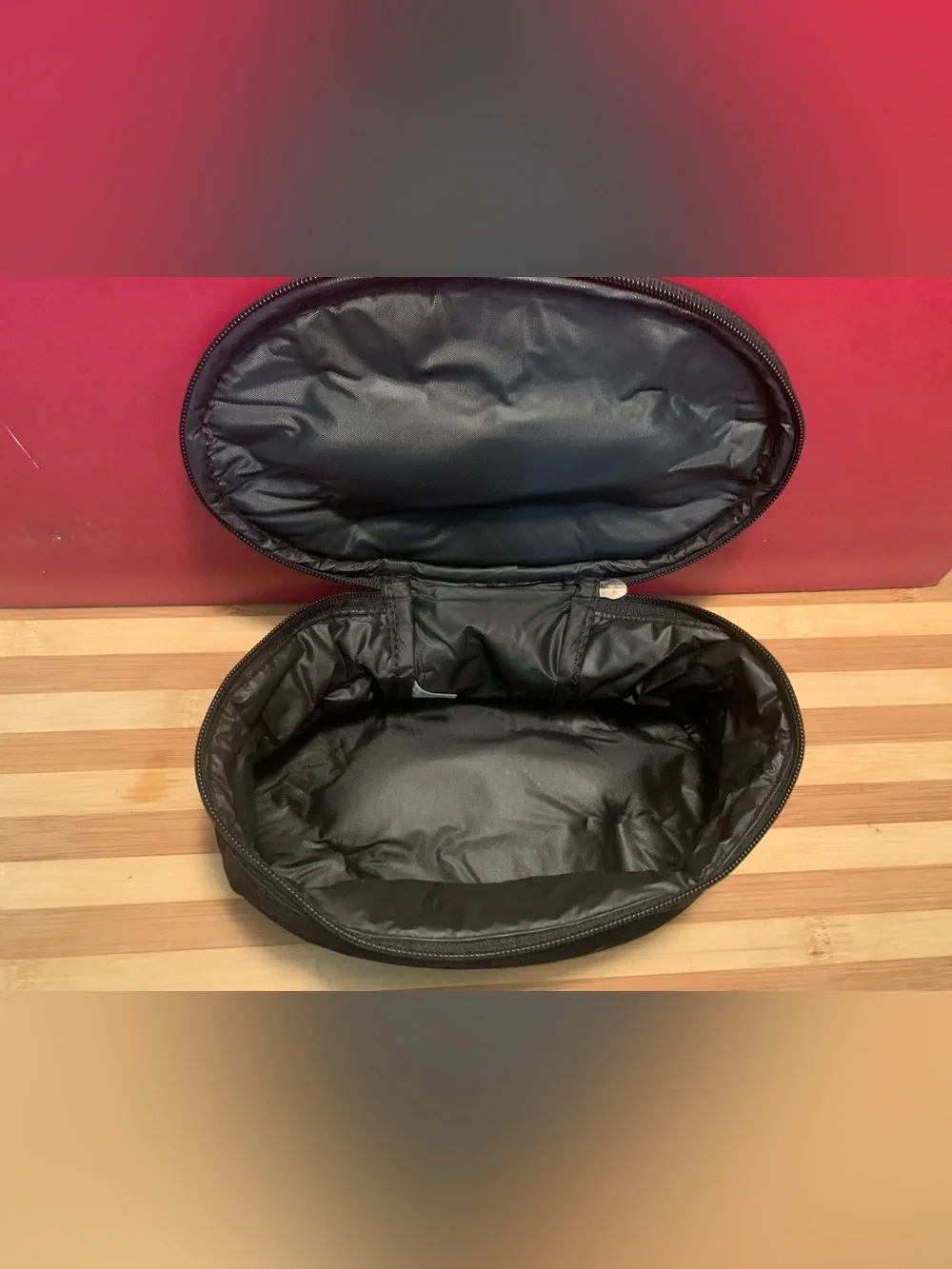 Latina Black Striped Satin Cosmetic Bag 12 x 7 x 4.5 Inches